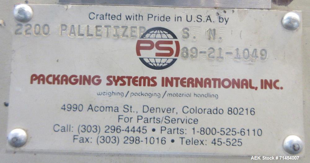 Used Packaging Systems International 2200 Automatic Bag Palletizing System and 