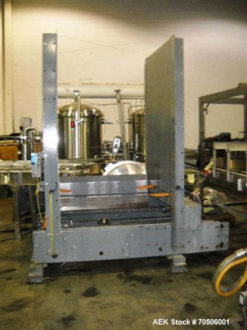 Used Alvey 680 Low Level Palletizer. Capable of speeds up to 35 cases per minute. Case size range: (Length) 6" to 24" (Width) 3" to 18" (Height) 3" to 18".Maximum weight capacity: 500 lbs per layer o...