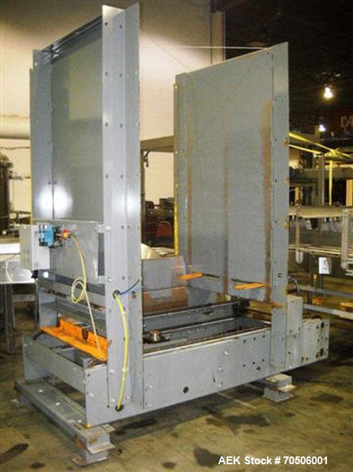 Used Alvey 680 Low Level Palletizer. Capable of speeds up to 35 cases per minute. Case size range: (Length) 6" to 24" (Width) 3" to 18" (Height) 3" to 18".Maximum weight capacity: 500 lbs per layer o...