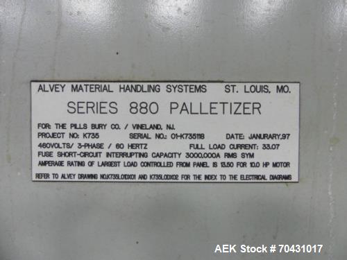 Pre-Owned Alvey 880 Case Palletizing System – Bi-Parting Stripper Plate, Painted Steel Frame