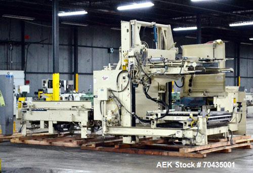 Used Columbia Machine Colmac 500 Low Level Case Palletizer, Model 500H-LRXS-AB-9002, Carbon Steel. Capable of 35 to 45 cases per minute depending on pattern. Capacity up to 24" long x 18" wide x 18" ...