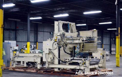 Used Columbia Machine Colmac 500 Low Level Case Palletizer, Model 500H-LRXS-AB-9002, Carbon Steel. Capable of 35 to 45 cases per minute depending on pattern. Capacity up to 24" long x 18" wide x 18" ...