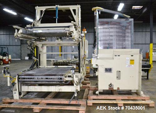 Used Columbia Machine Colmac 500 Low Level Case Palletizer, Model 500H-LRXS-AB-9002, Carbon Steel. Capable of 35 to 45 cases per minute depending on pattern. Capacity up to 24" long x 18" wide x 18" ...