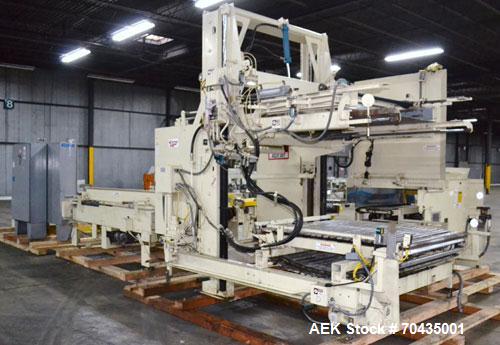 Used Columbia Machine Colmac 500 Low Level Case Palletizer, Model 500H-LRXS-AB-9002, Carbon Steel. Capable of 35 to 45 cases per minute depending on pattern. Capacity up to 24" long x 18" wide x 18" ...