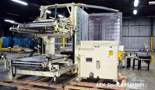 Used Columbia Machine Colmac 500 Low Level Case Palletizer, Model 500H-LRXS-AB-9002, Carbon Steel. Capable of 35 to 45 cases per minute depending on pattern. Capacity up to 24" long x 18" wide x 18" ...