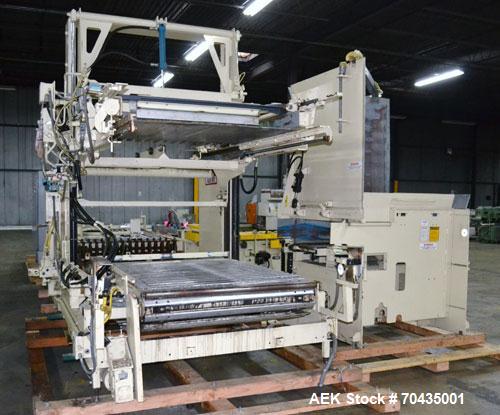 Used Columbia Machine Colmac 500 Low Level Case Palletizer, Model 500H-LRXS-AB-9002, Carbon Steel. Capable of 35 to 45 cases per minute depending on pattern. Capacity up to 24" long x 18" wide x 18" ...