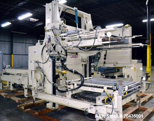 Used Columbia Machine Colmac 500 Low Level Case Palletizer, Model 500H-LRXS-AB-9002, Carbon Steel. Capable of 35 to 45 cases per minute depending on pattern. Capacity up to 24" long x 18" wide x 18" ...