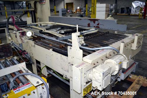 Used Columbia Machine Colmac 500 Low Level Case Palletizer, Model 500H-LRXS-AB-9002, Carbon Steel. Capable of 35 to 45 cases per minute depending on pattern. Capacity up to 24" long x 18" wide x 18" ...