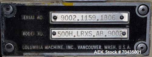 Used Columbia Machine Colmac 500 Low Level Case Palletizer, Model 500H-LRXS-AB-9002, Carbon Steel. Capable of 35 to 45 cases per minute depending on pattern. Capacity up to 24" long x 18" wide x 18" ...