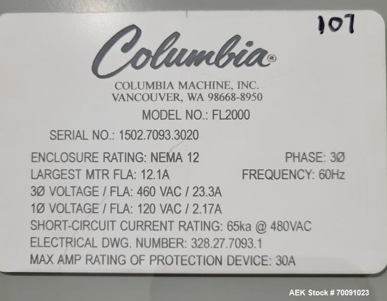 Used Columbia Model FL2000 Floor Level Palletizer