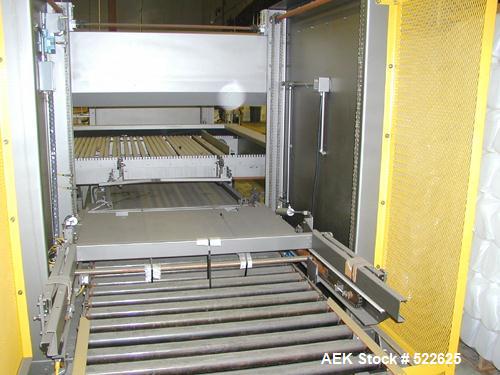 USED: Currie LLP-10 palletizer. It is set up on a columnar pattern 12 per layer, 4 layers high. Boxes were 12.875 long x 10.875 wide x 12.875 tall. It can be programmed on any new pattern for about $...