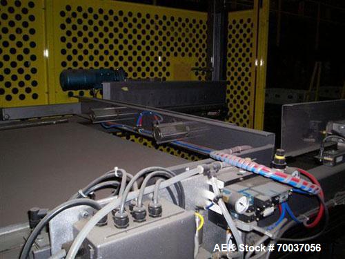 Used Goldco High Level Case Palletizer, Model L2025. Includes adjustable pallet dispenser for 36" x 36" and 40" x 48" pallets. Siemens electrical controls. Contains programs for approximately 20 diff...