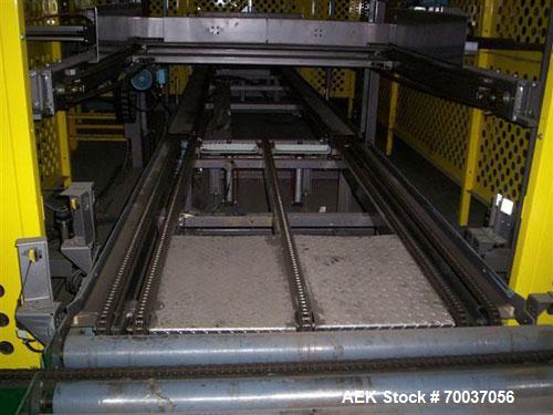 Used Goldco High Level Case Palletizer, Model L2025. Includes adjustable pallet dispenser for 36" x 36" and 40" x 48" pallets. Siemens electrical controls. Contains programs for approximately 20 diff...
