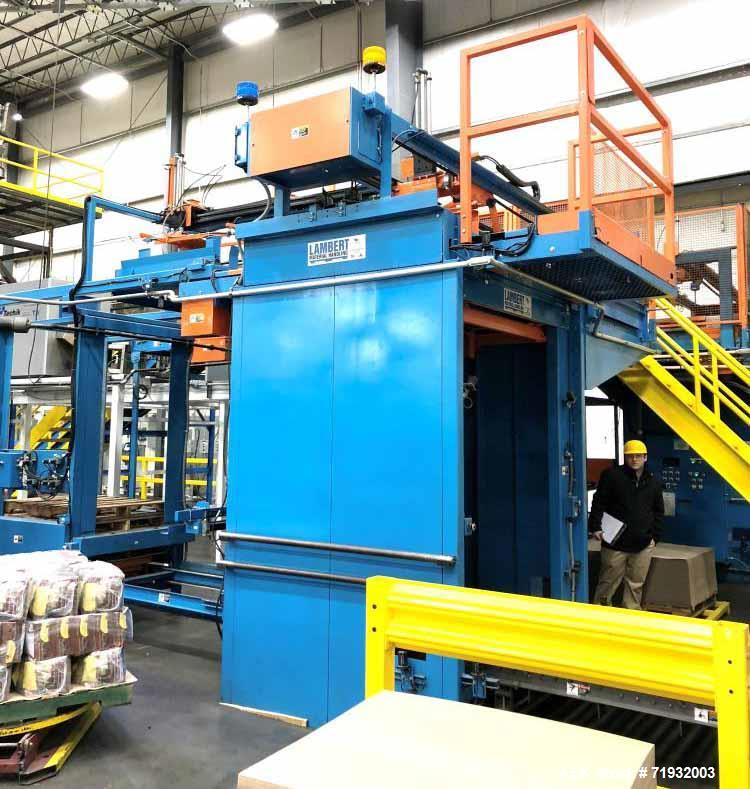Used Lambert Material Handling 1200 Fully Automatic Bag Palletizer. Speeds up to 50 cases per minute based on layer pattern, load capacity 600 pounds per layer, Maximum load capacity 4000 at 70" heig...