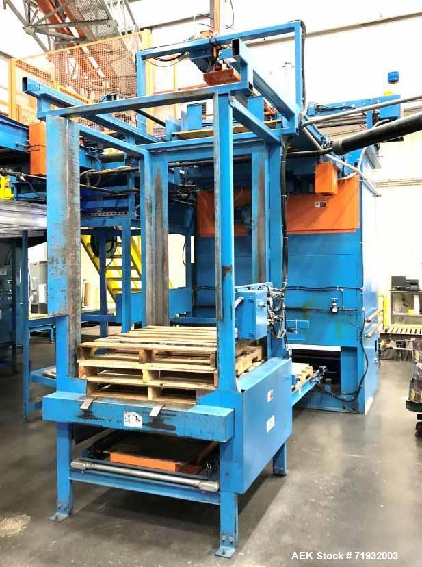 Used Lambert Material Handling 1200 Fully Automatic Bag Palletizer. Speeds up to 50 cases per minute based on layer pattern, load capacity 600 pounds per layer, Maximum load capacity 4000 at 70" heig...