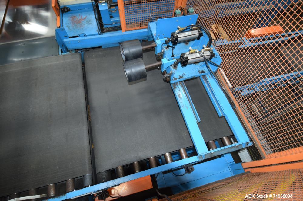 Used Lambert Material Handling 1200 Fully Automatic Bag Palletizer. Speeds up to 50 cases per minute based on layer pattern, load capacity 600 pounds per layer, Maximum load capacity 4000 at 70" heig...