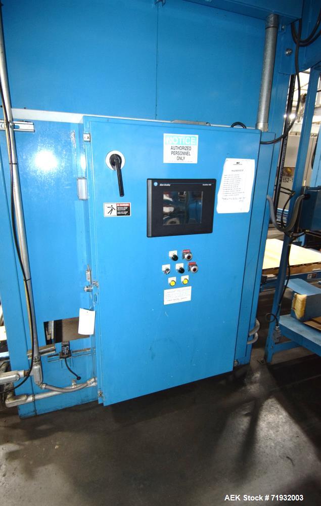 Used Lambert Material Handling 1200 Fully Automatic Bag Palletizer. Speeds up to 50 cases per minute based on layer pattern, load capacity 600 pounds per layer, Maximum load capacity 4000 at 70" heig...