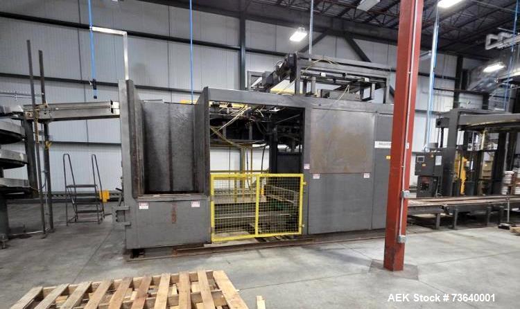 Used Nortech (Tishma) High-Level Full Case Palletizing System with Automatic Pallet Feed & Integrated Wrapper