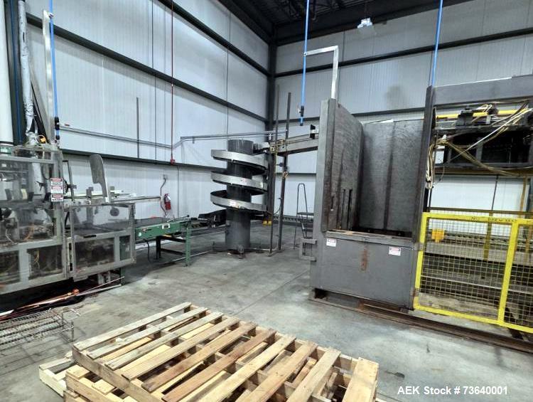 Used Nortech (Tishma) High-Level Full Case Palletizing System with Automatic Pallet Feed & Integrated Wrapper