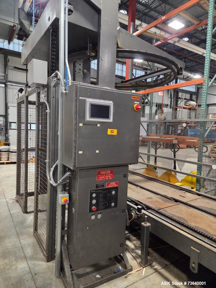 Used Nortech (Tishma) High-Level Full Case Palletizing System with Automatic Pallet Feed & Integrated Wrapper