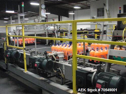 Used Wyard High Speed Palletizer, Model MAX02. Last running at speeds of 155 cases per minute. Has Allen Bradley SLC 5/02 controller. Can run pallets from 36 x 36 to 48 x 48. Last running 12 pack, 24...