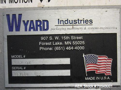 Used Wyard High Speed Palletizer, Model MAX02. Last running at speeds of 155 cases per minute. Has Allen Bradley SLC 5/02 controller. Can run pallets from 36 x 36 to 48 x 48. Last running 12 pack, 24...