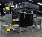 Used Alvey Model 800 Automatic Palletizer. Capable of speeds up to 75 cases per minute. Has Allen Bradley Micrologixs PLC controls, last running 40 x 48 pallets. Has pallet feeder, compact design.