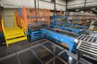Used Lambert Material Handling 1200 Fully Automatic Bag Palletizer. Speeds up to 50 cases per minute based on layer pattern, load capacity 600 pounds per layer, Maximum load capacity 4000 at 70