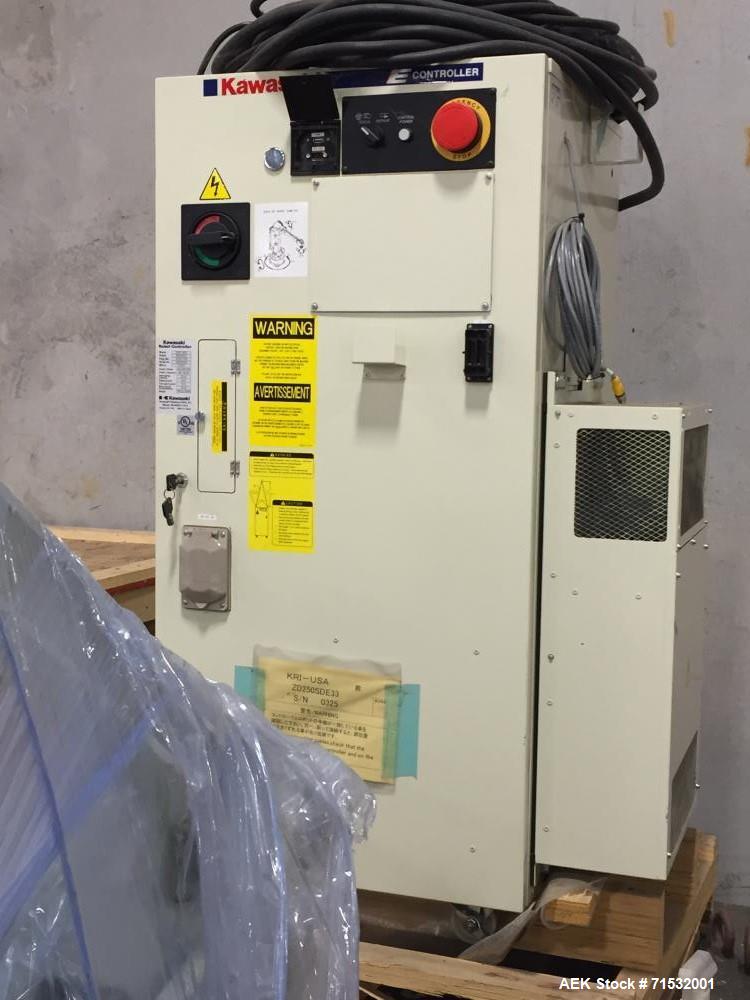 Unused- Kawasaki High-Performance Palletizing Robot, Model ZD250S. Degrees of freedom 4 axes payload 250 kg, horizontal reach 3,255 mm, vertical reach 3,075 mm, repeatability 0.5 mm. Includes transfo...