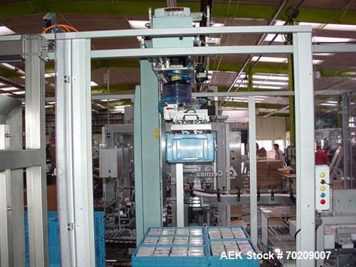 Used Cermex Sidel P922 Gantry Style Palletizer capable of speeds up to 12 cycles per minute. Has 4 axis gripping transfer station. Allen Bradley controls. Unit was installed and never put into produc...