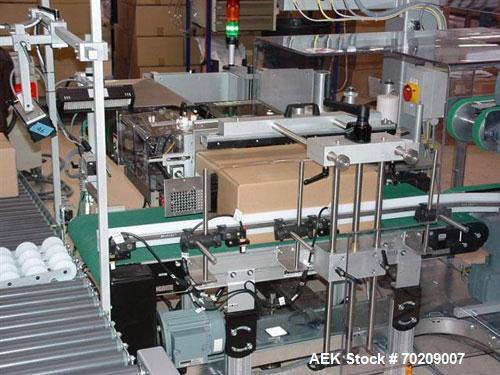 Used Cermex Sidel P922 Gantry Style Palletizer capable of speeds up to 12 cycles per minute. Has 4 axis gripping transfer station. Allen Bradley controls. Unit was installed and never put into produc...