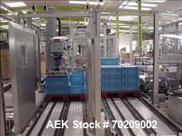 Used Cermex Sidel P922 Gantry Style Palletizer capable of speeds up to 12 cycles per minute. Has 4 axis gripping transfer station. Allen Bradley controls. Unit was installed and never put into produc...