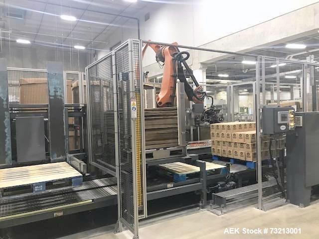 Fleetwood Goldco Model EcoPal 20 Robotic Palletizer with Integrated Stretch Wrapper. Capable of speeds up to 20 CPM. Has a K...