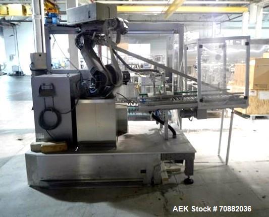 Used Pester Robotic Palletizer, Model PEWO-FORM PAL6. Rated speeds up to 15 packs/minute, with Kuka 5 axis robot, type KRC1, rated 162 KG, 480 volt, serial# 18049, built 2002, Pester serial# 10487C, ...