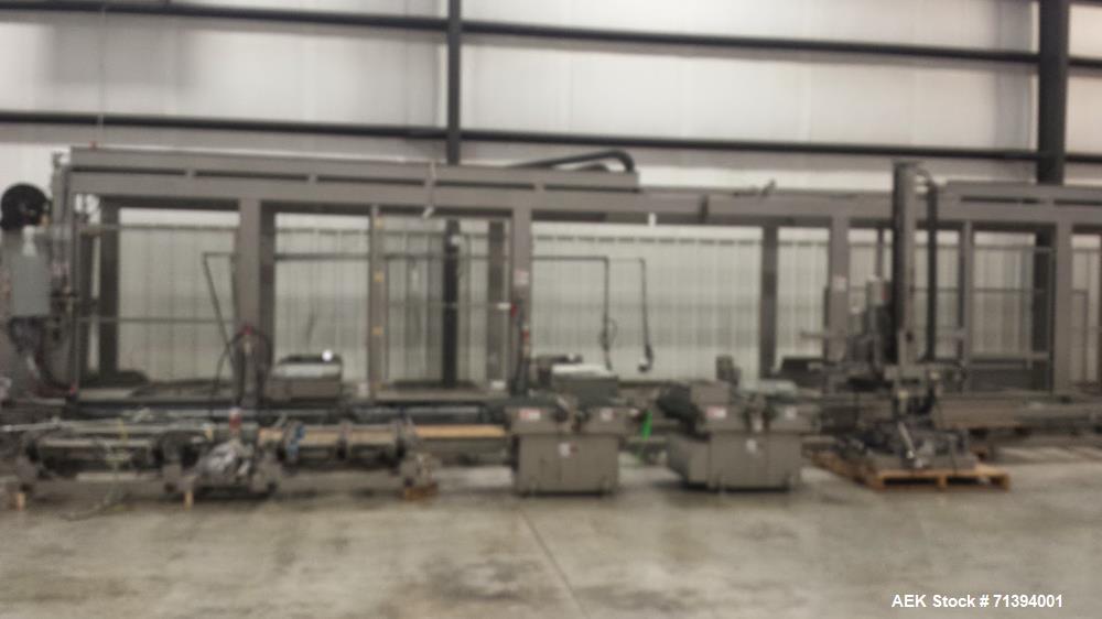Used Van Pak 2-Lane Robotic Palletizer expandable to 4 lanes with 20 pallet infeed, Gantry Style, Model 2000. Electric 460/3/60. Mfg. 2003.