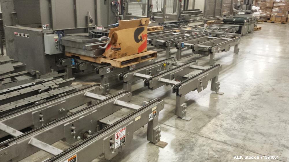 Used Van Pak 2-Lane Robotic Palletizer expandable to 4 lanes with 20 pallet infeed, Gantry Style, Model 2000. Electric 460/3/60. Mfg. 2003.