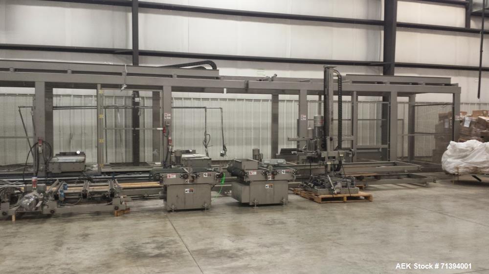 Used Van Pak 2-Lane Robotic Palletizer expandable to 4 lanes with 20 pallet infeed, Gantry Style, Model 2000. Electric 460/3/60. Mfg. 2003.