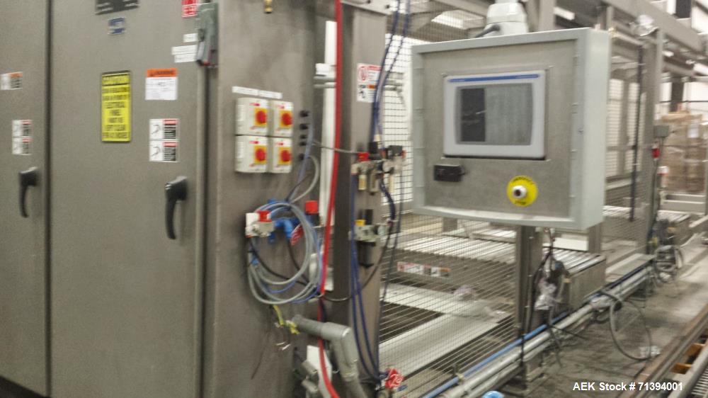 Used Van Pak 2-Lane Robotic Palletizer expandable to 4 lanes with 20 pallet infeed, Gantry Style, Model 2000. Electric 460/3/60. Mfg. 2003.