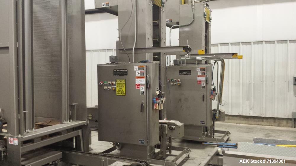 Used Van Pak 2-Lane Robotic Palletizer expandable to 4 lanes with 20 pallet infeed, Gantry Style, Model 2000. Electric 460/3/60. Mfg. 2003.
