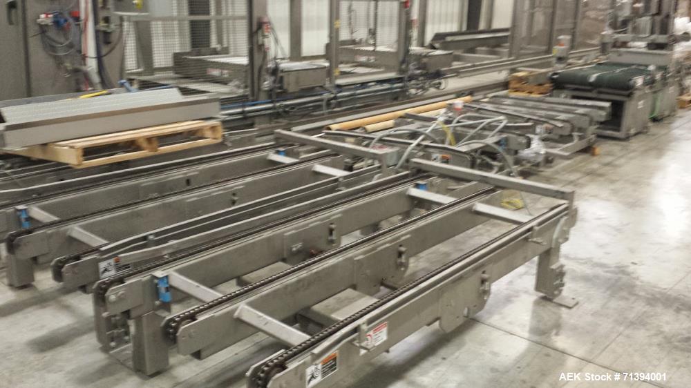 Used Van Pak 2-Lane Robotic Palletizer expandable to 4 lanes with 20 pallet infeed, Gantry Style, Model 2000. Electric 460/3/60. Mfg. 2003.