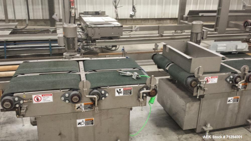 Used Van Pak 2-Lane Robotic Palletizer expandable to 4 lanes with 20 pallet infeed, Gantry Style, Model 2000. Electric 460/3/60. Mfg. 2003.