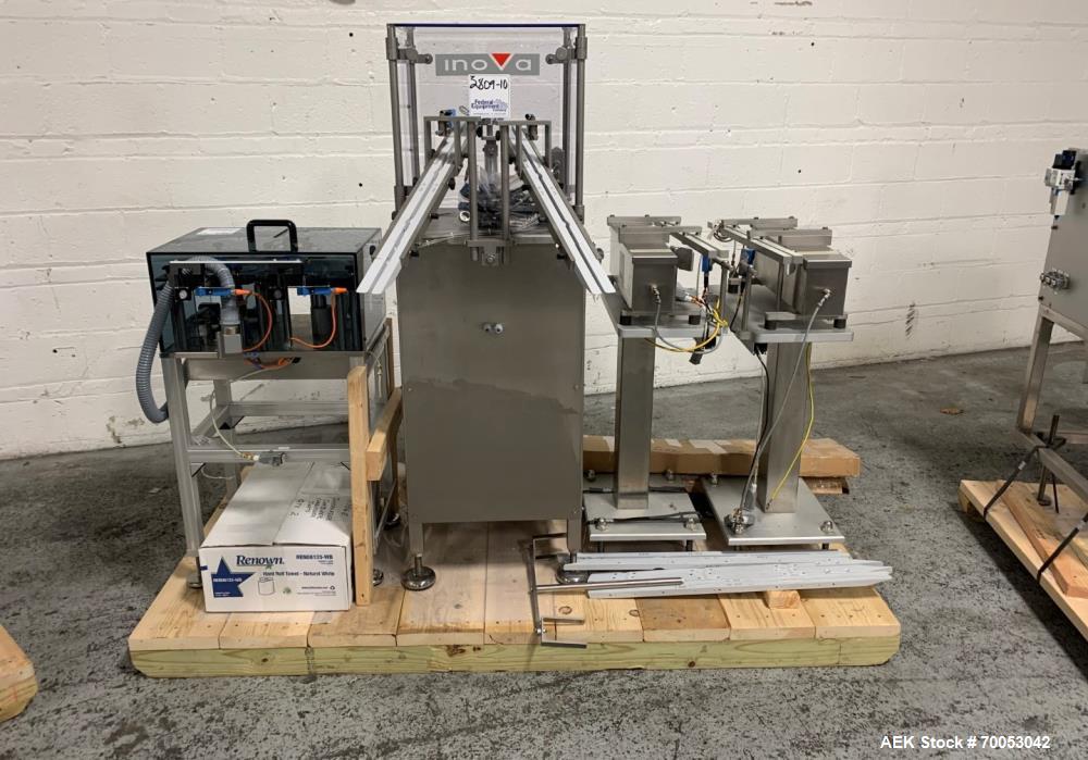 Used Unused Seidenader inspection system, with (2) type V90-AVSB/60 Seidenader semi automatic inspection units, (1) L-R unit, (1) R-L unit, currently set up for syringe inspection, with Sortec feedin...