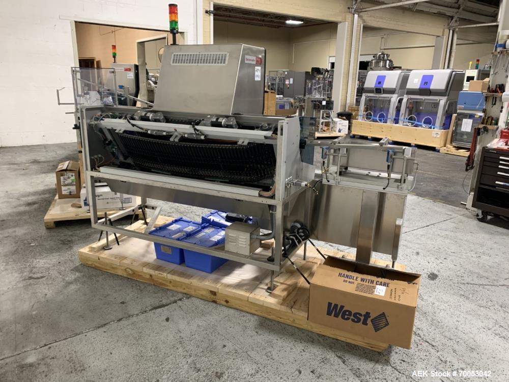Used Unused Seidenader inspection system, with (2) type V90-AVSB/60 Seidenader semi automatic inspection units, (1) L-R unit, (1) R-L unit, currently set up for syringe inspection, with Sortec feedin...