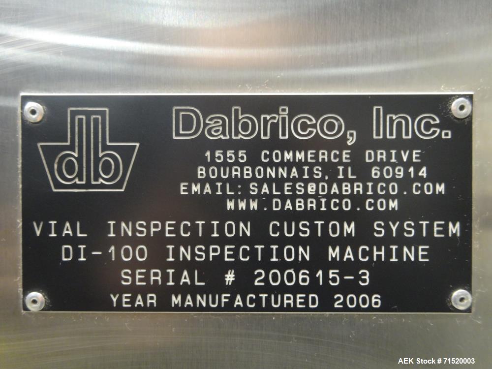 Used- Dabrico Inc. Model DI-100 Vial Inspection System