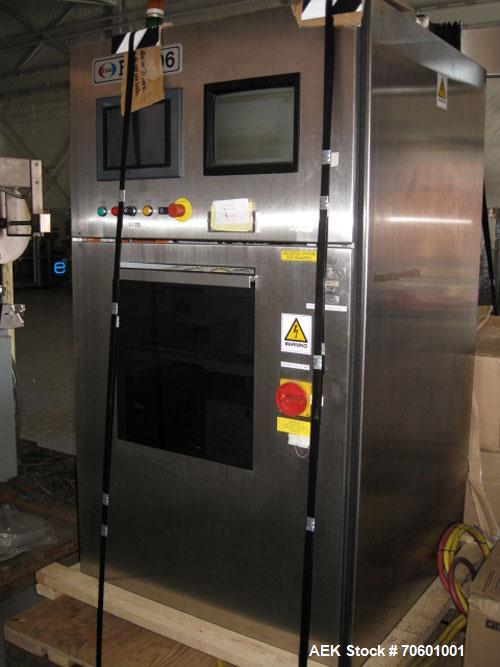 Used Eisai Sterile Rotary Vial Inspection Unit, Model 125-596.Designed for speeds up to 300 vials/minute,designed for 2, 5 and 10 ml vials for clear and suspension type products, 30 mm max diameter x...