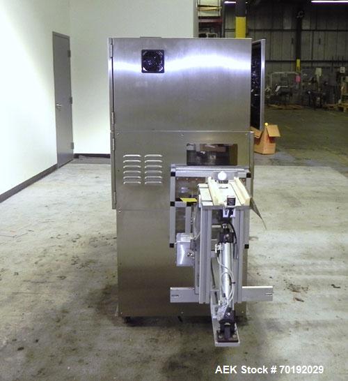 Used Nikka Densok Model HD1-1S High Voltage Pharmaceutical Pin Hole Detection System. Set for plastic vials and capable of speeds up to 300 vials per minute. Has a max card size: 150mm wide x 110mm t...