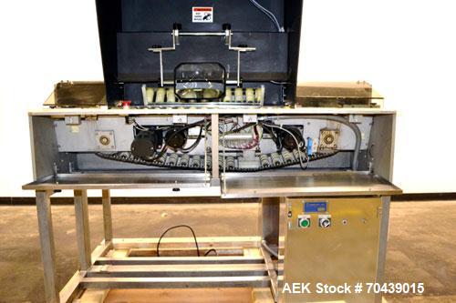 Used Dabrico DI-100 LT Semi Automatic Vial, Ampoule, Syringe Inspection Machine capable of speeds up to 150 vials per minute (per side). Back to back unit. Container size range: Vials/Cartridges 1ml ...