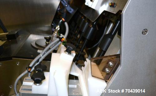 Used Seidenader V90 AVSB for visual inspection of filled vials. Model V90-AVSB/60-LR can handle products from .5ml to 1000ml with changeparts. Currently set up for 200ml vials. Can handle clear solut...