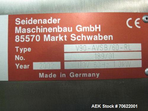 Used Seidenader Inspection Unit, Model V90-AVSB/60-RL. Designed to inspect ampules, vials, syringes, bottles and tubes, 0.5-1000ml size range, rated up to 150/min per lane, 30, 45, 60, 75 degree incl...