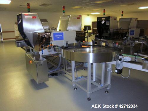 Used Seidenader Vial Inspection System Consisting Of: (2) Model V90-AVSB/75LR/RL vial inspection units, designed to inspect ampules, vials, syringes, bottles and tubes, .5-1000ml size range, rated up...
